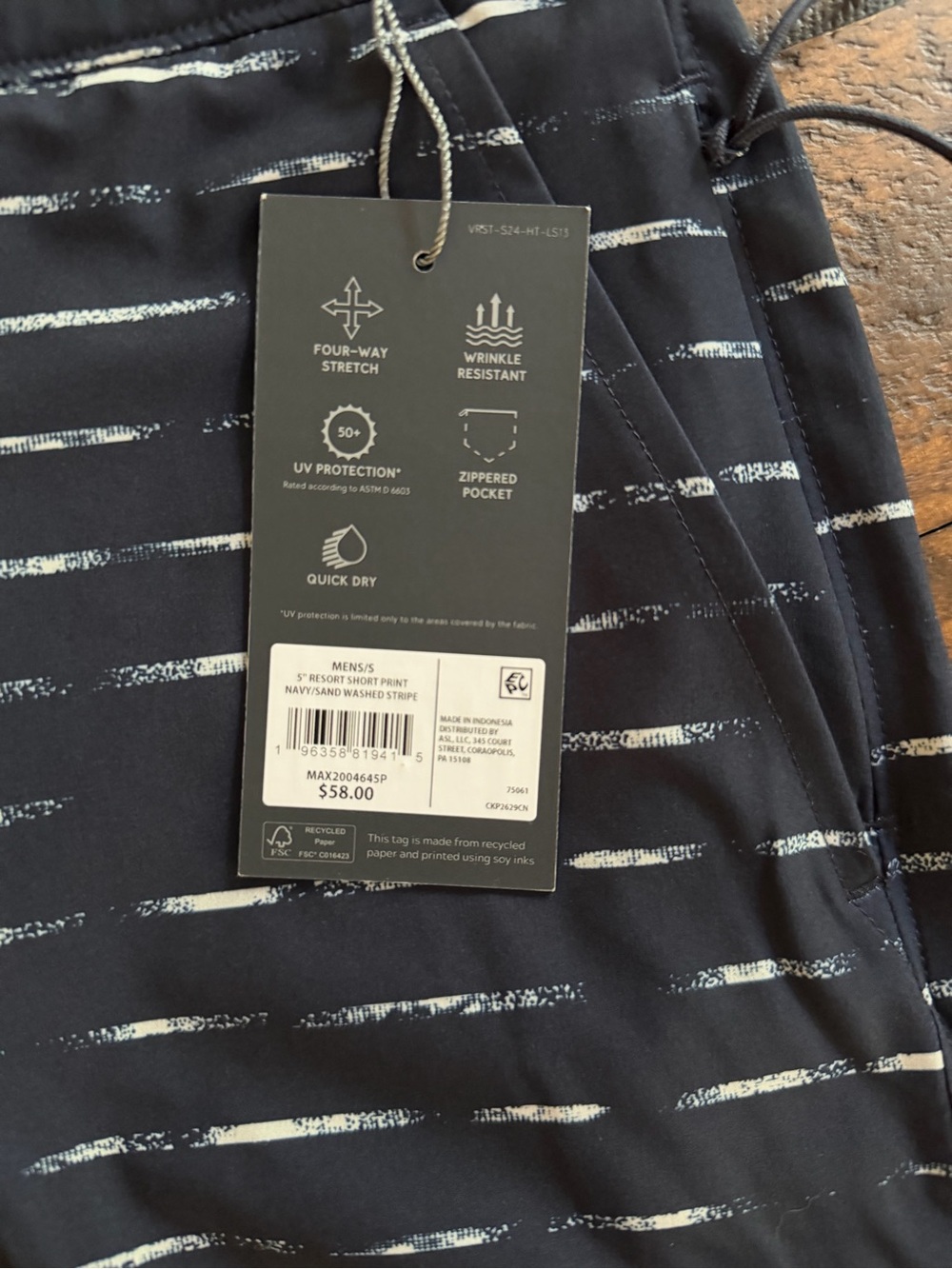 VRST Men’s 5” Resort Shorts Small Navy Sand Washed Stripe Slim Fit NWT - Picture 3 of 6